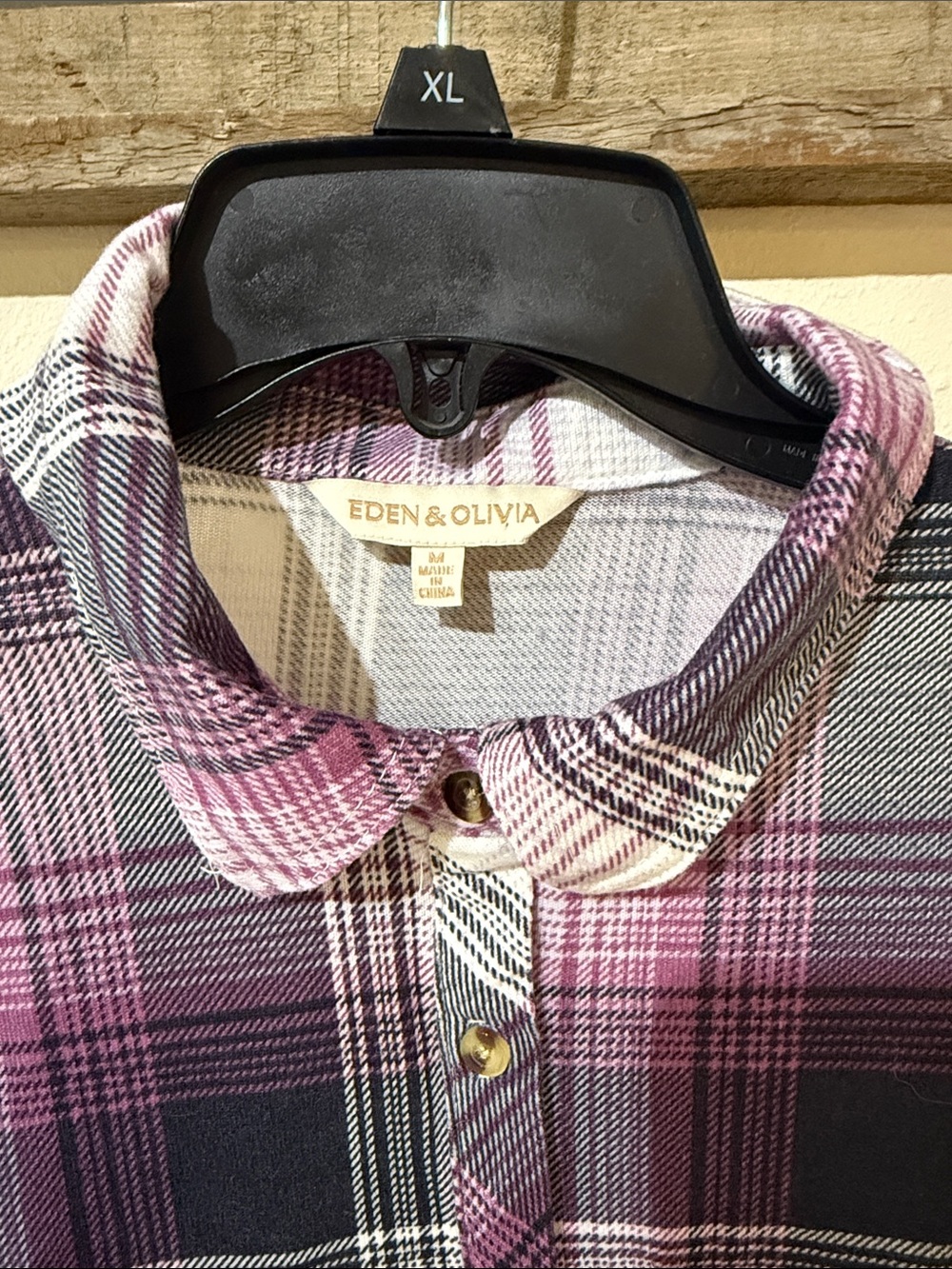 Eden & Olivia Pink, Charcoal & White Plaid Roll-Tab Flannel Shirt - Picture 2 of 8
